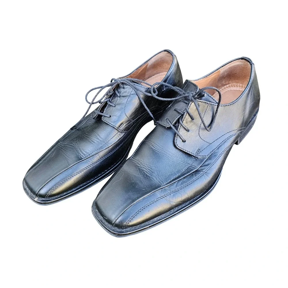 Johnston & Murphy Harding Panel Oxford Dress Shoes 9 Black Leather Square Toe
